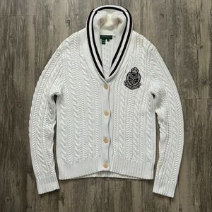 Lauren Ralph Lauren 1967 Tennis Crest Cable Knit Cardigan Size Medium